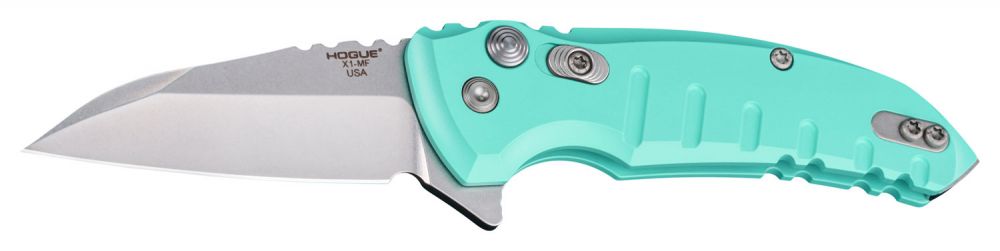 Hogue X1 Microflip 2.75" Wharncliffe Plain CPM 154 Stainless Steel Aqua Anodized Aluminum Handle Folding