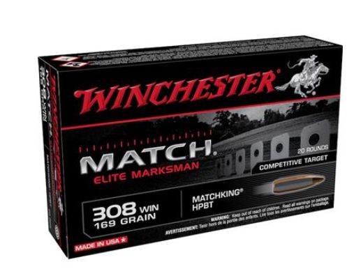Winchester Ammo Match 308 Win 169 gr Boat-Tail Hollow Point (BTHP) 20 Bx/ 10 Cs - Brass Casing